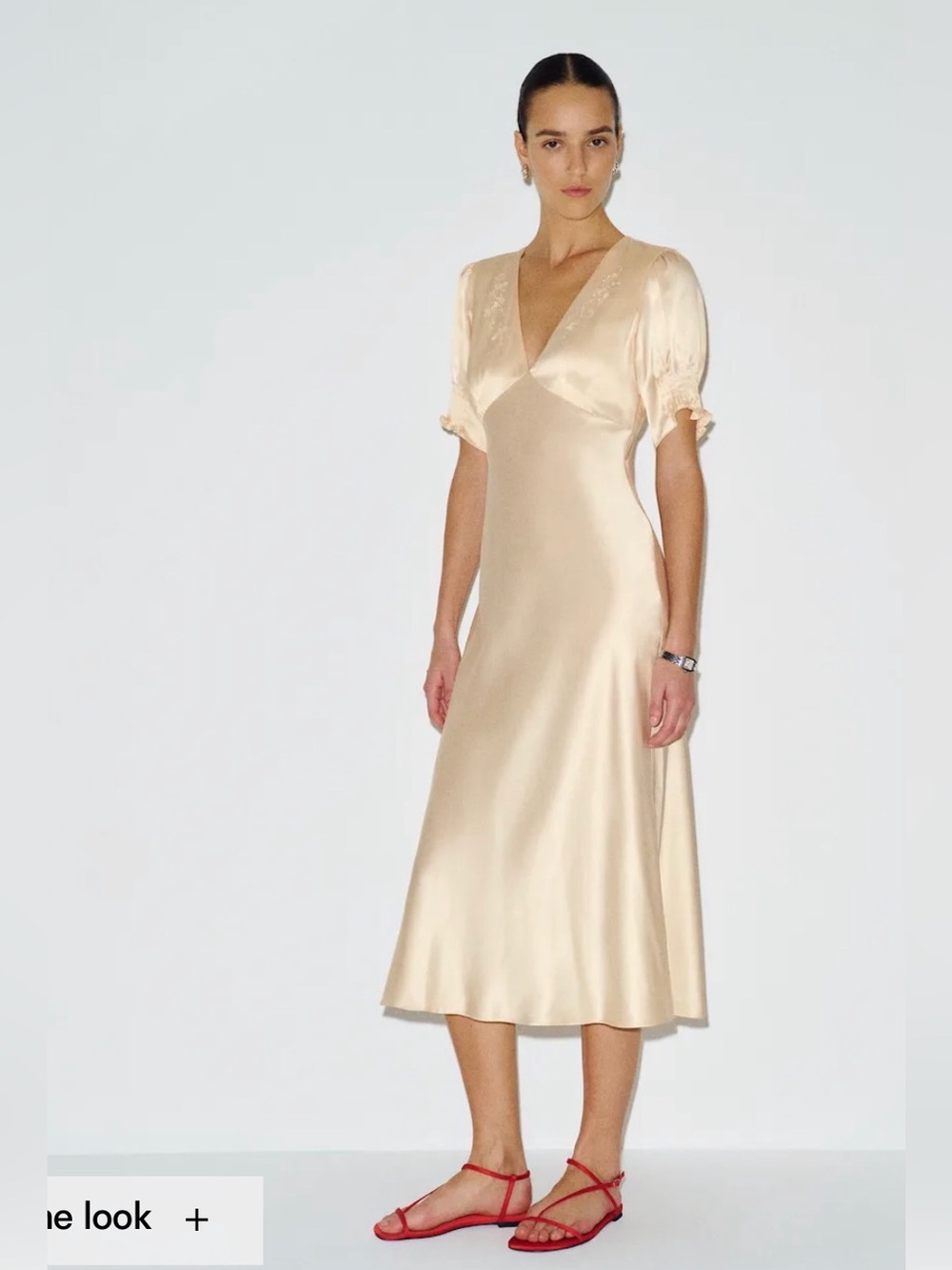 NWT Reformation Sacha silk dress v neck yellow ivory puff sleeve embroidery $348